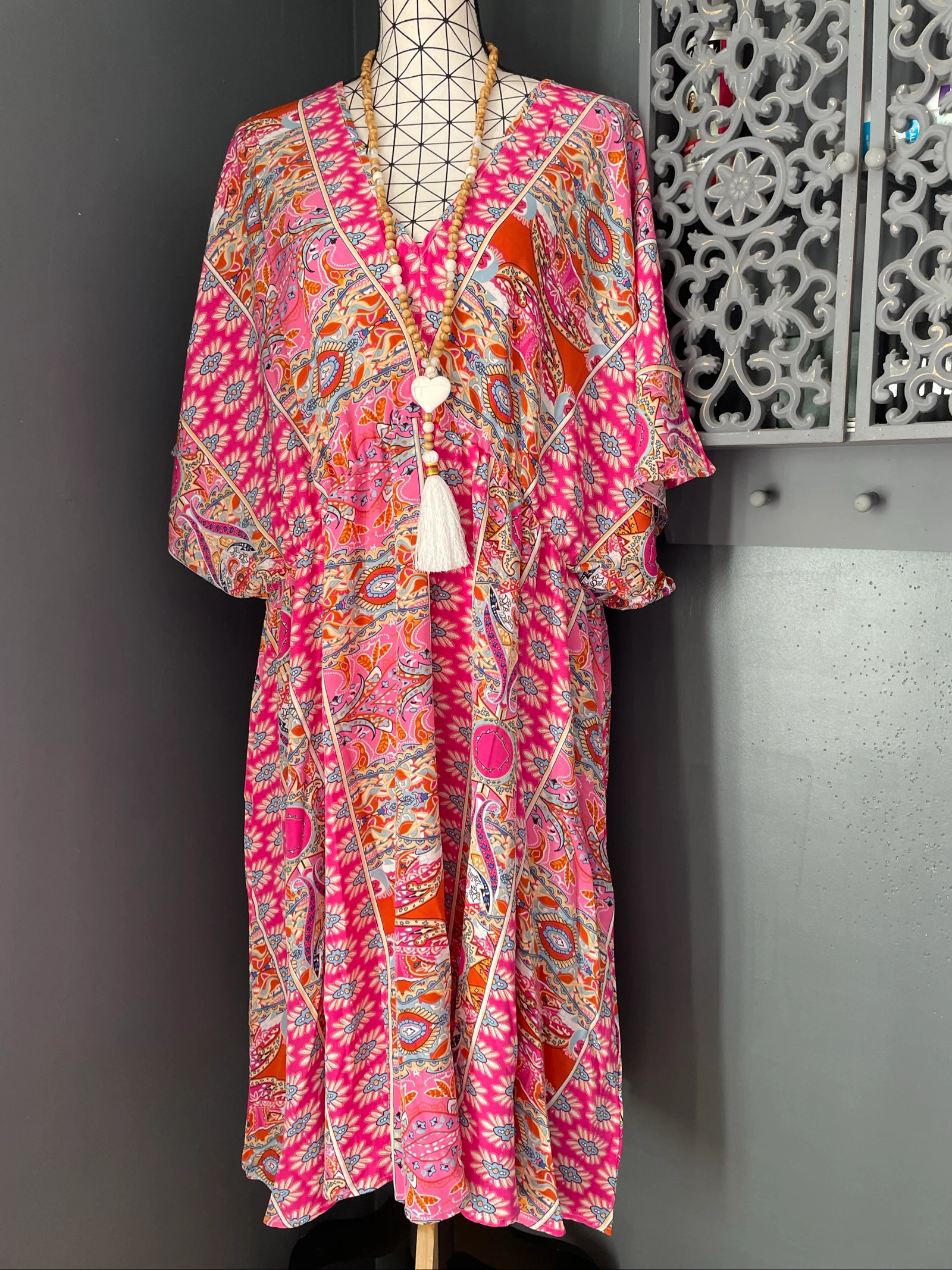 💖 vestido largo multicolor abstracto talla grande 58 fluido bohemio oversize colorido 💖 – photo 6